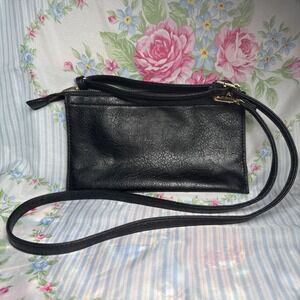 Isabelle Crossbody‎ Purse Black Faux Leather 9x5" Small Shoulder Bag Zip Closure